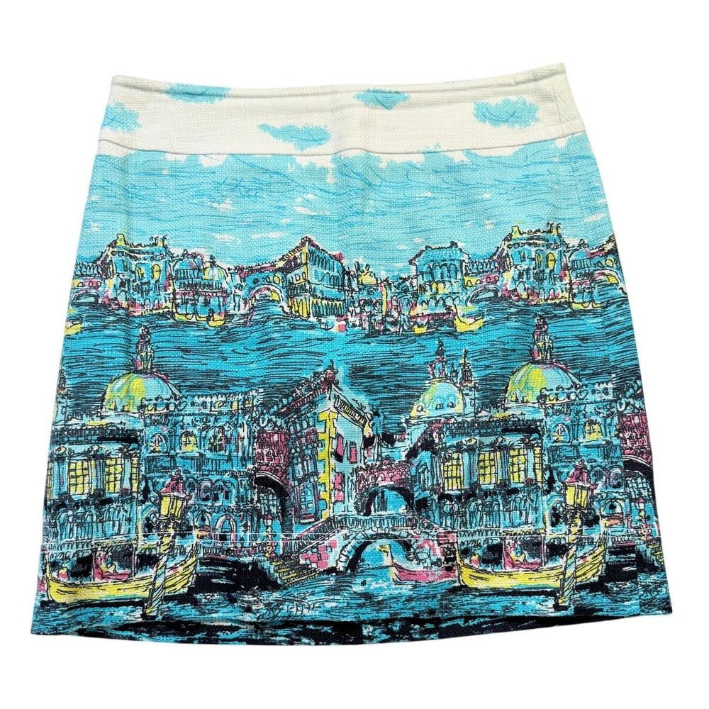 Talbots Venice Italy Canal Print Pencil Skirt Womens Size 4 Lined Scenic Novelty